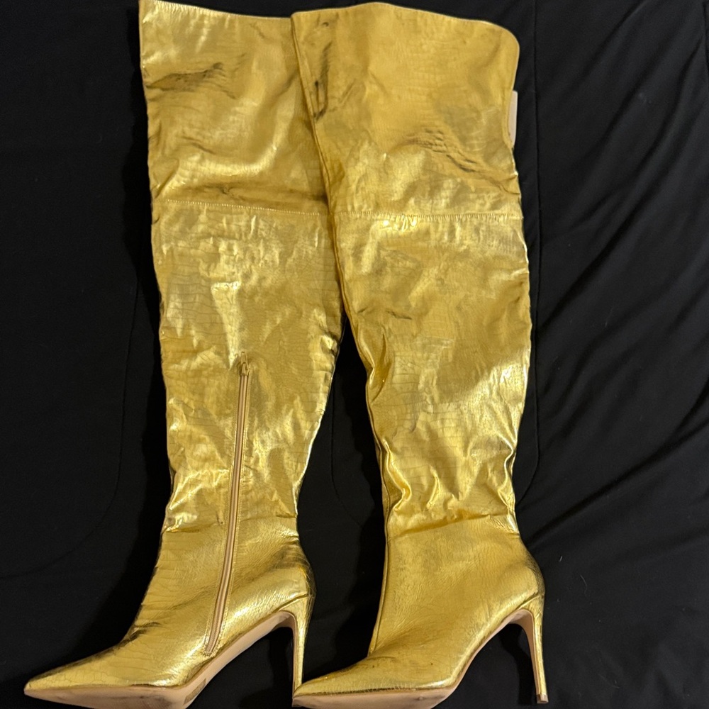 Metallic Gold Over-the-Knee Stiletto Boots - Women